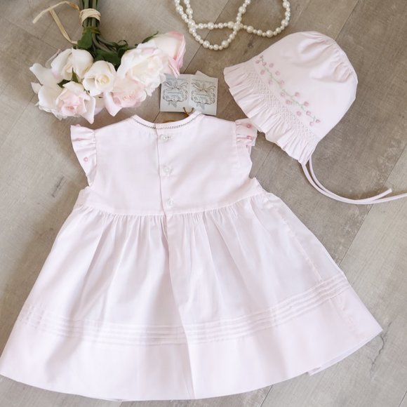 Girls Dress Pink Smocked Size 3 Months with Bonnet Feltman Brothers NWT - Picture 4 of 4